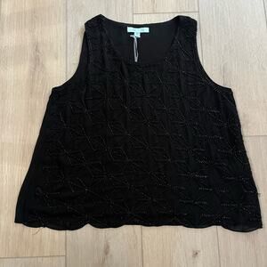 She & Sky Women's Black Silk Beaded Sleeveless Blouse Size M